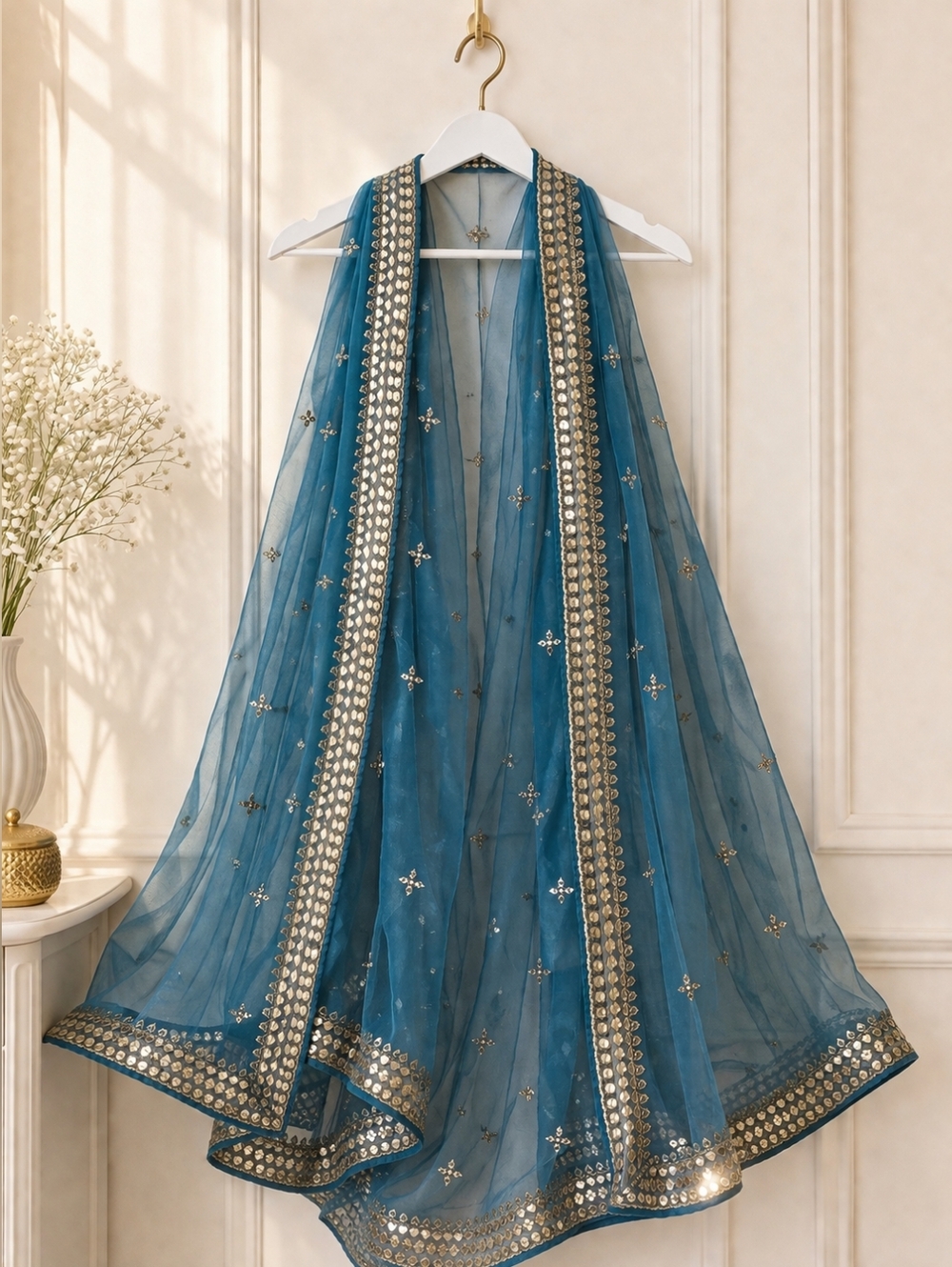 Rama Blue/ Teal Blue Embroidered Lehenga Choli Set - Size 8 - Picture 6 of 8